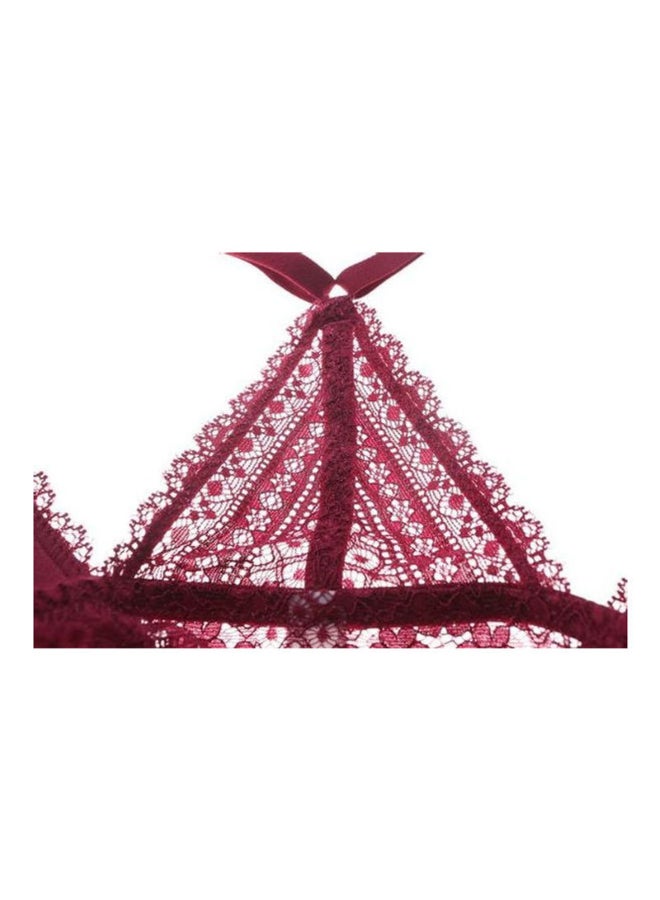 Lace Detail 3/4 Cup Back Thin Bra And Panty Set Red  - Image 3