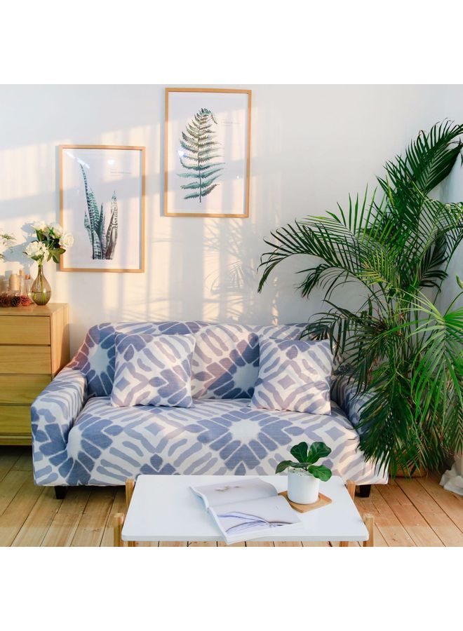 Printed 3-Seater Sofa Cover Blue/White 190x230cm - Image 1