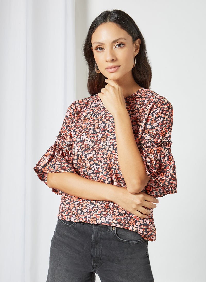 Aila Floral Pattern Blouse Black Aop  - Image 1