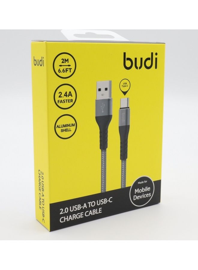 budi - USB-A To USB-C Charging Cable Grey/Black - Image 1