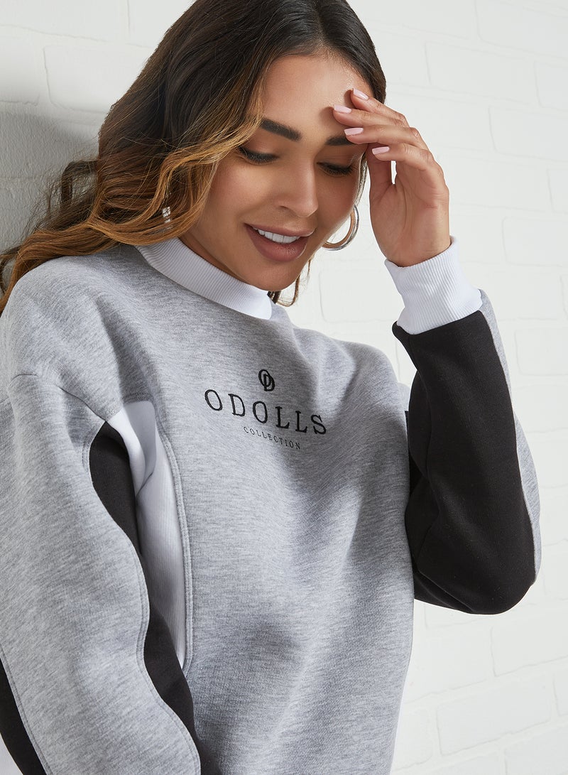ODOLLS COLLECTION Contrast Sweatshirt Grey Marl - Image 4
