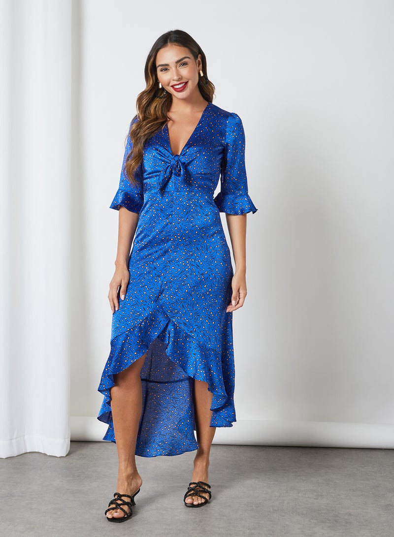Chi-Chi London - Tie-Front Ruffle Trim Dress Cobalt - Image 1