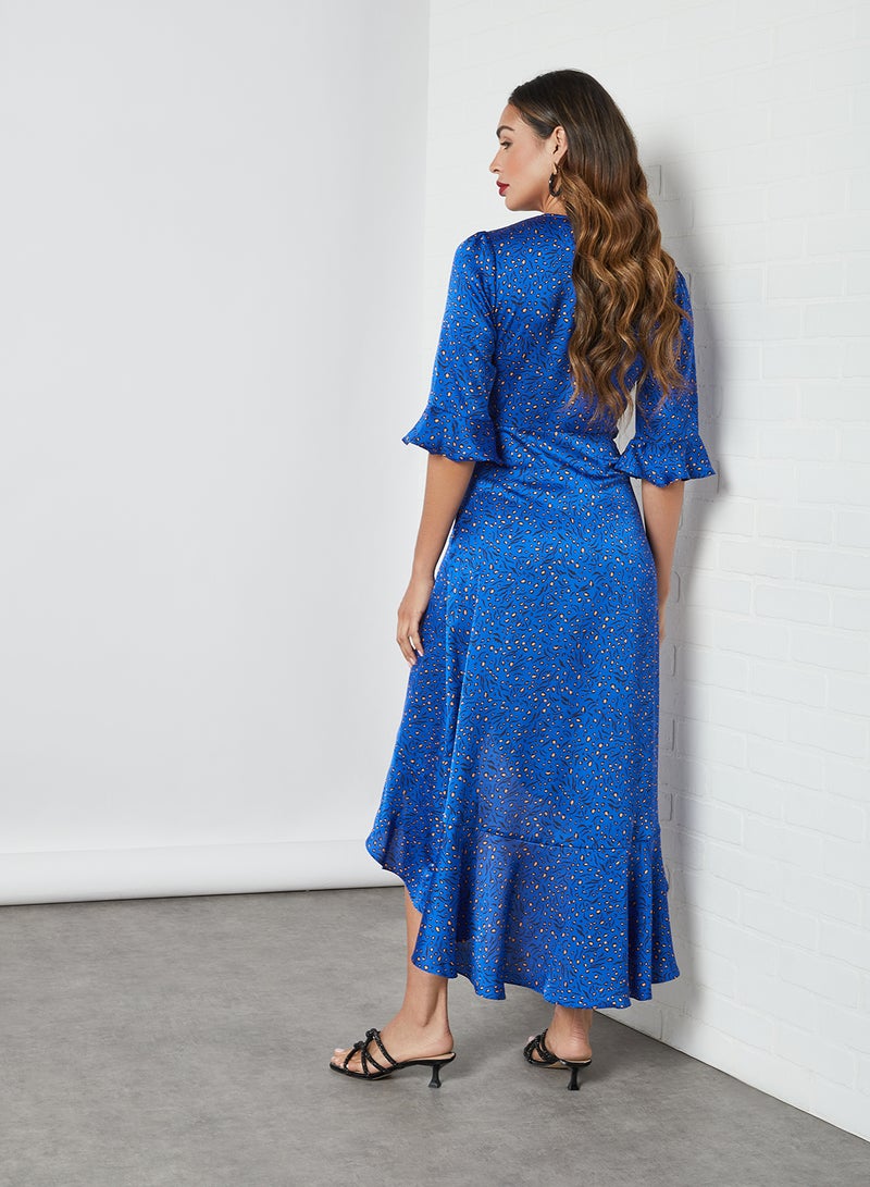 Chi-Chi London - Tie-Front Ruffle Trim Dress Cobalt - Image 1