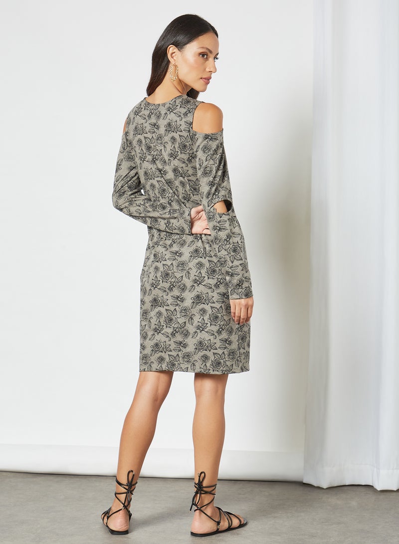 Aila Casual Floral Printed Long Sleeve Dress Grey  - Image 2