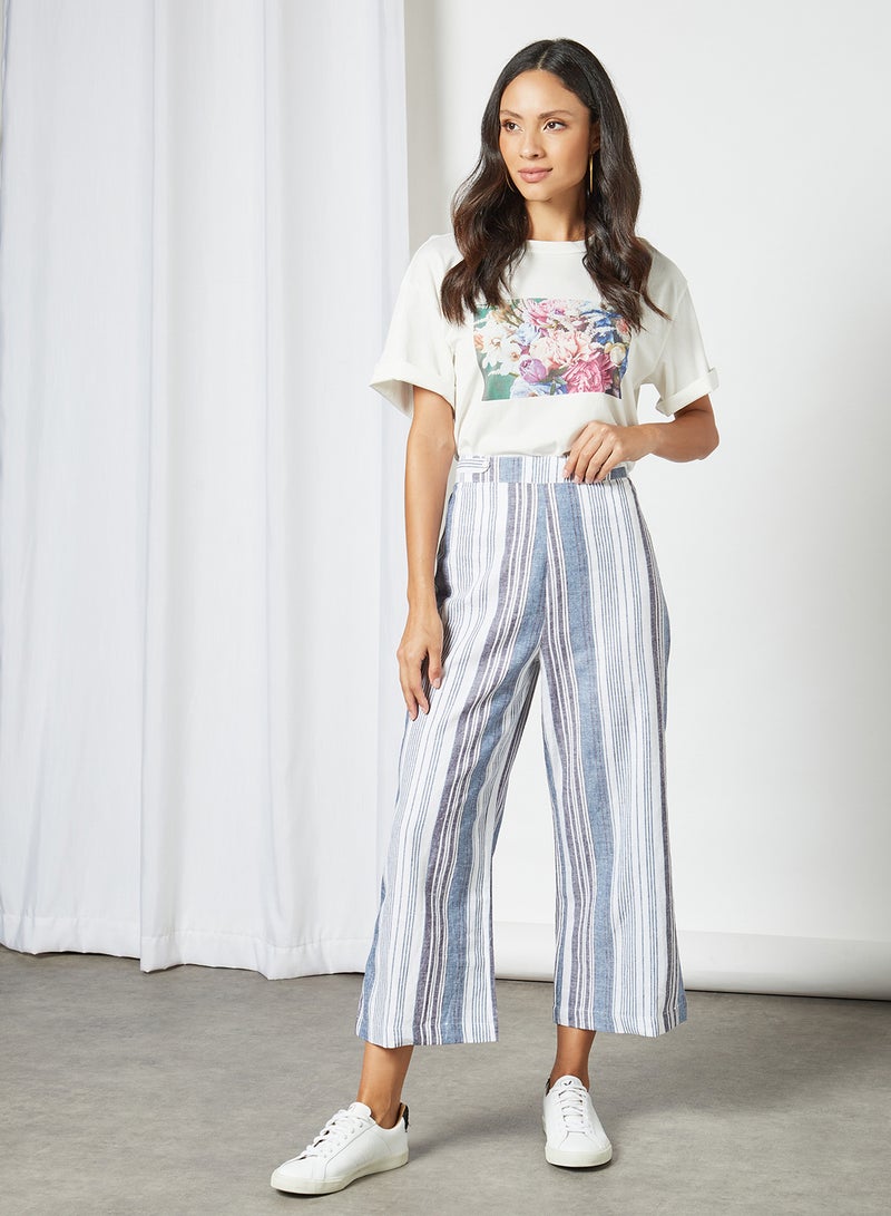 Aila - Mid-Rise Striped Pattern Pants Blue - Image 1