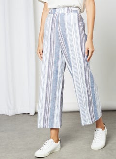 Mid-Rise Striped Pattern Pants Blue