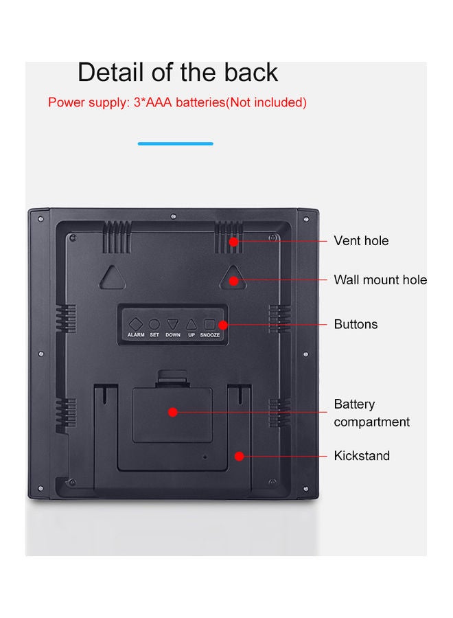 KKmoon Digital Wall Clock With Thermo Hygrometer And Calendar Black 22.5x5x22cm - Image 4
