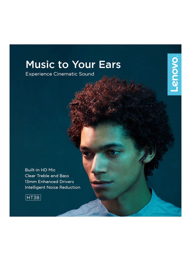 Lenovo True Wireless In-Ear Earphones With Charging Case Black - Image 2