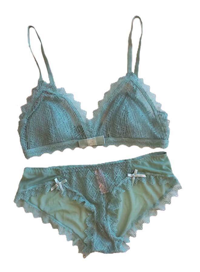 Lace Detail 3/4 Cup Beauty Back Thin Bra And Panty Set Green 