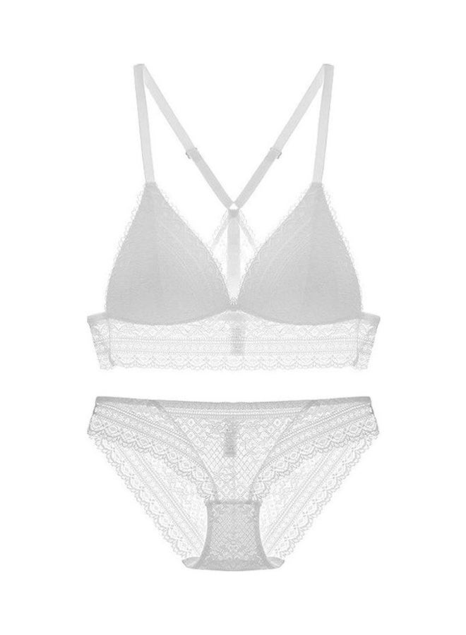 Floral Lace Detail Bra And Panty Set White 