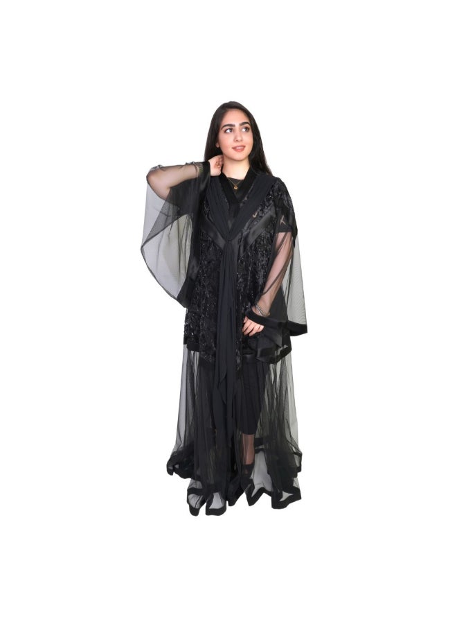 عباية جيلاتو كاجوال من الساتان أسود  - Image 1