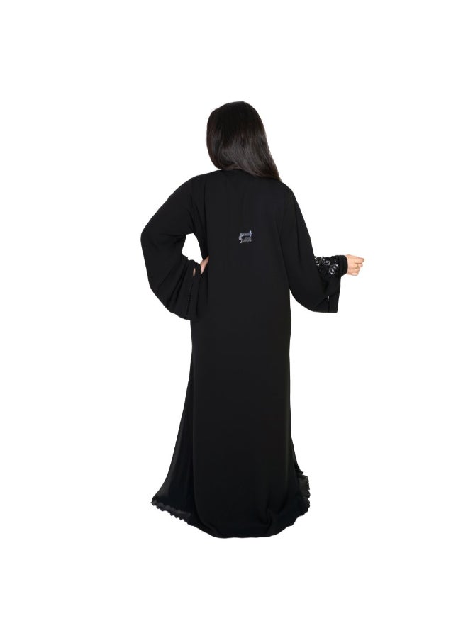 عباية بتصميم مزخرف من قماش الكريب أسود - Image 2