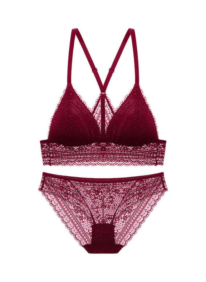Lace Detail 3/4 Cup Back Thin Bra And Panty Set Red  - Image 1