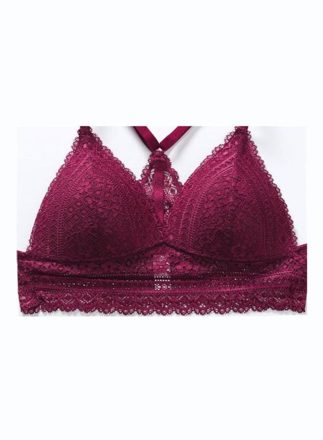 Lace Detail 3/4 Cup Back Thin Bra And Panty Set Red  - Image 2