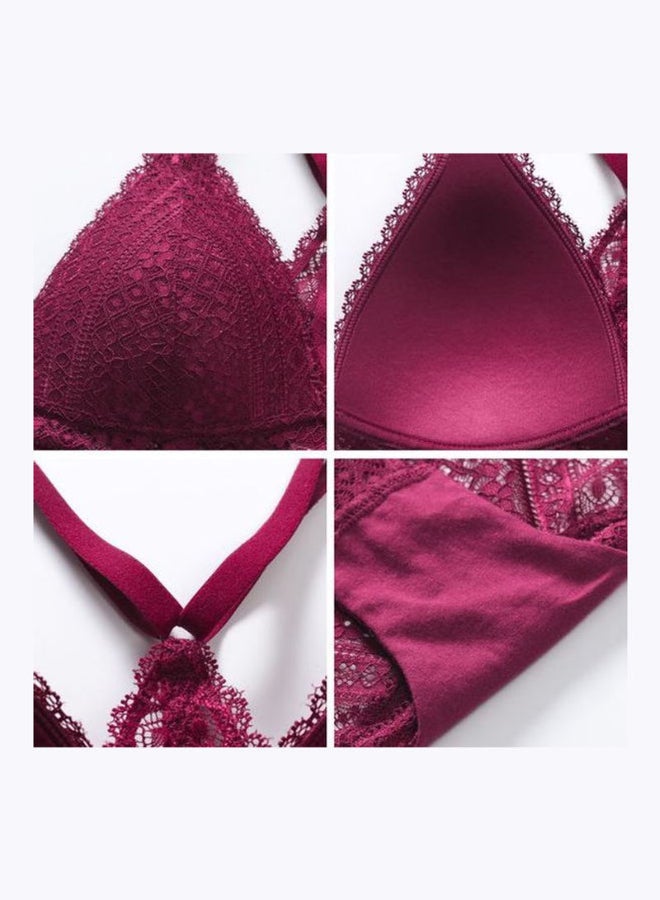 Lace Detail 3/4 Cup Back Thin Bra And Panty Set Red  - Image 5