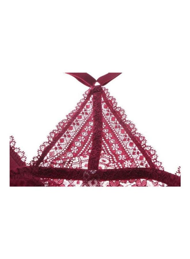 Lace Detail 3/4 Cup Back Thin Bra And Panty Set Red  - Image 3