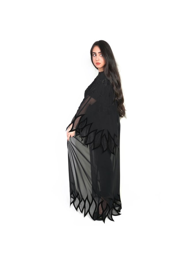 Geelato Chiffon Fabric  Abaya Black - Image 3