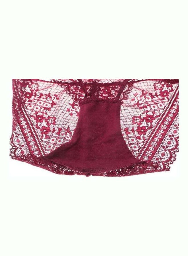 Lace Detail 3/4 Cup Back Thin Bra And Panty Set Red  - Image 4