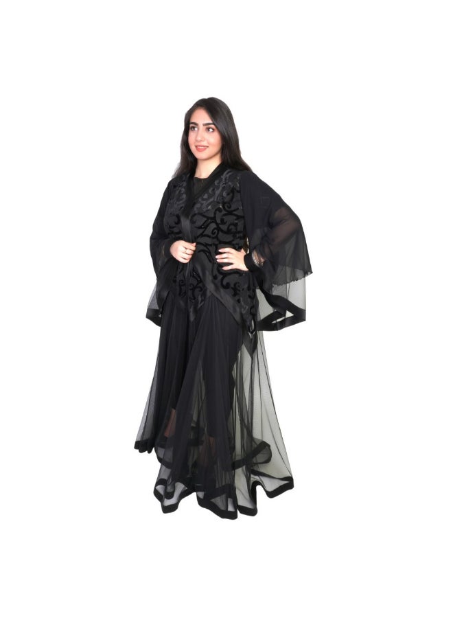 عباية جيلاتو من قماش الساتان أسود  - Image 3