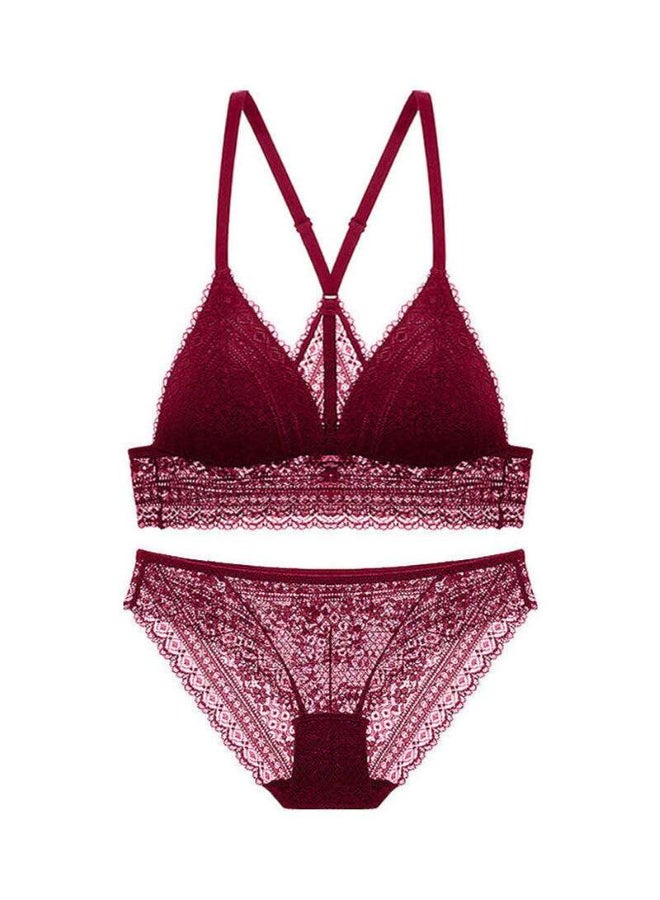 Lace Detail 3/4 Cup Back Thin Bra And Panty Set Red  - Image 1