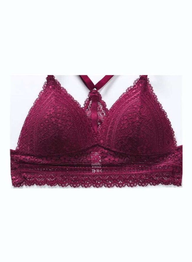 Lace Detail 3/4 Cup Back Thin Bra And Panty Set Red  - Image 2