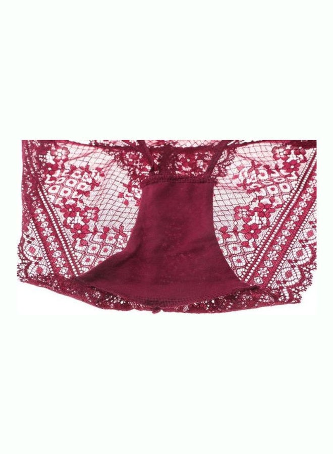 Lace Detail 3/4 Cup Back Thin Bra And Panty Set Red  - Image 4