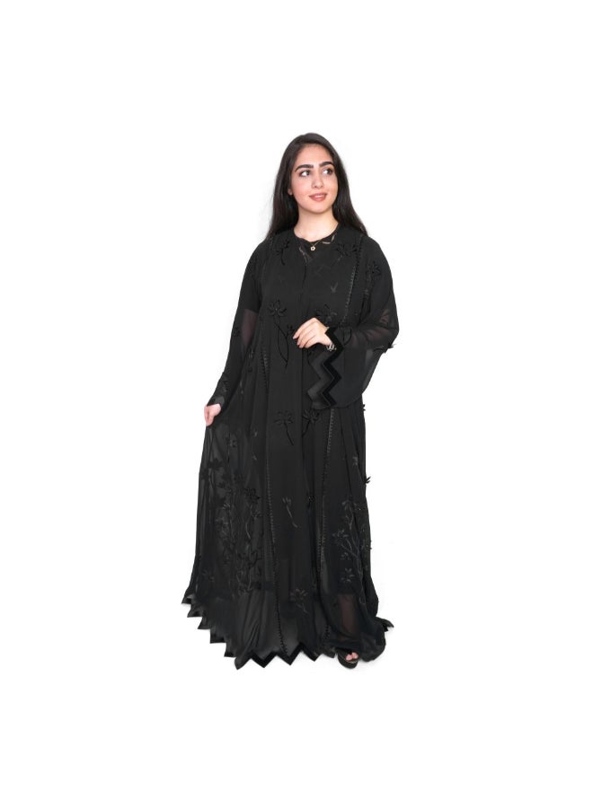عباية من قماش الشيفون أسود - Image 1