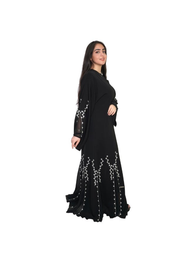 Chiffon Embroidery Work Abaya Black - Image 3