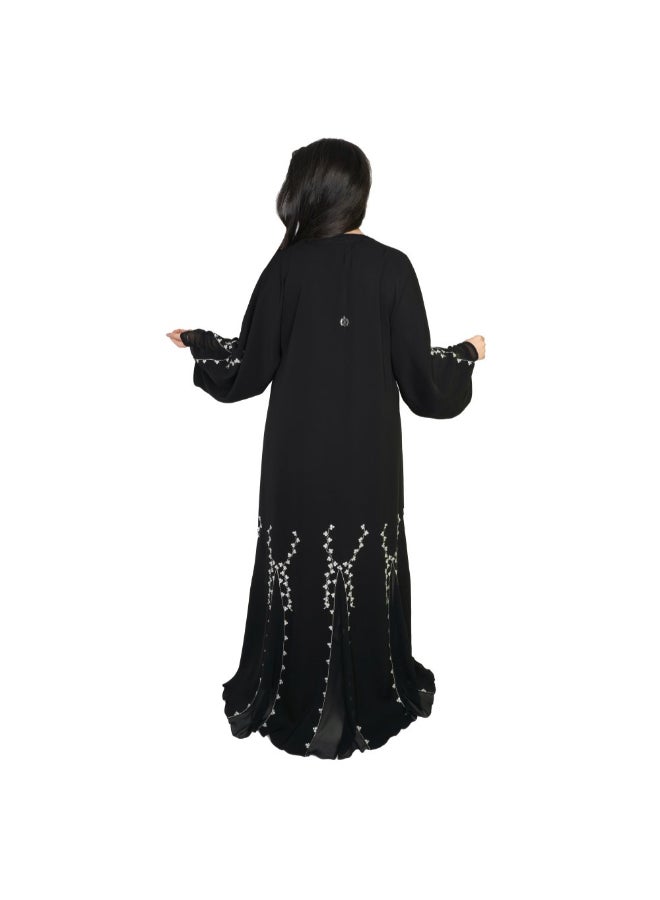 Chiffon Embroidery Work Abaya Black - Image 2
