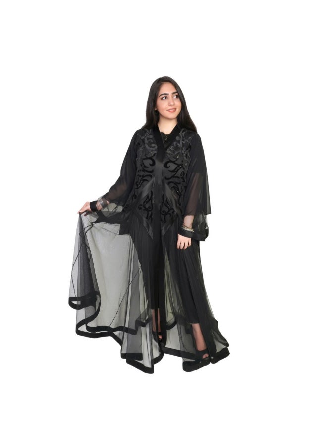 عباية جيلاتو من قماش الساتان أسود  - Image 1
