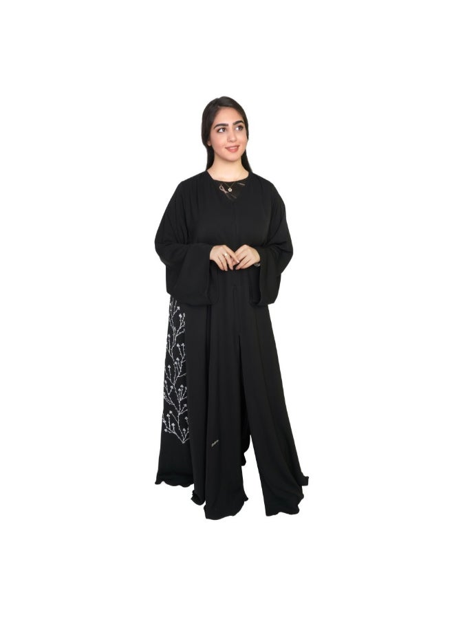 Crepe Fabric Embroidery Abaya Black - Image 1