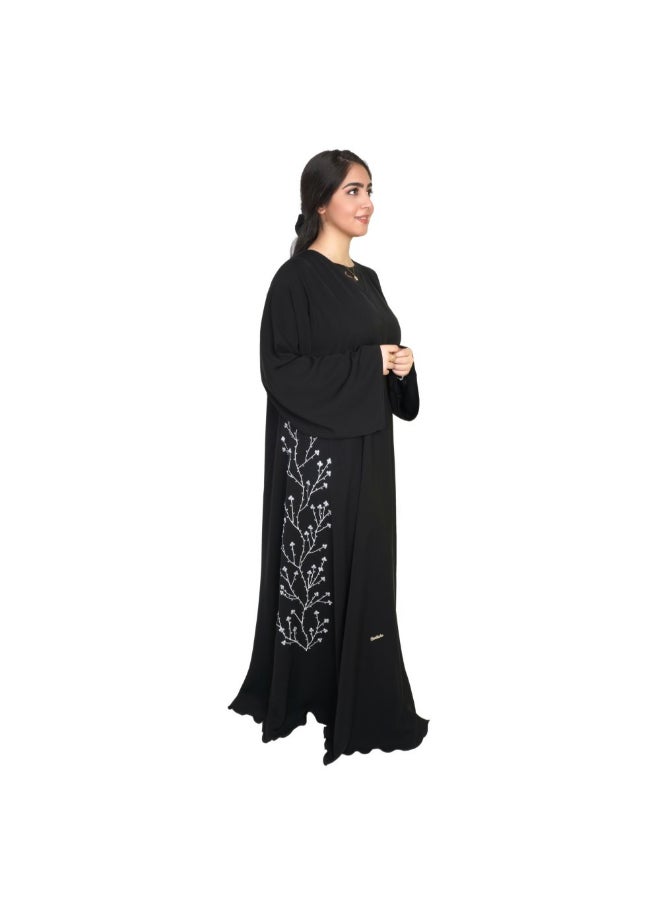 Crepe Fabric Embroidery Abaya Black - Image 3