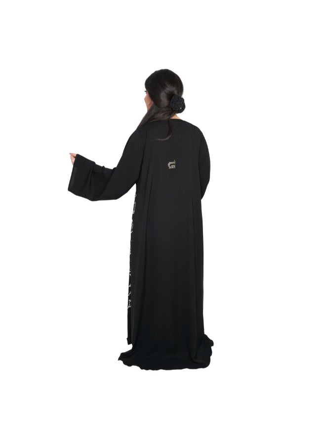 Crepe Fabric Embroidery Abaya Black - Image 2