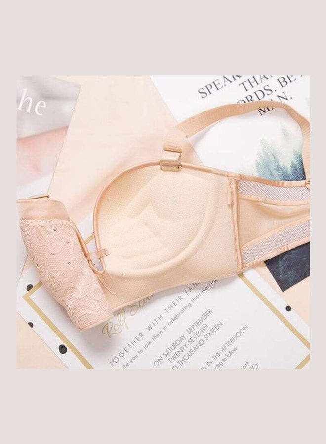 Floral Lace Detail Bra And Panty Set Beige  - Image 2