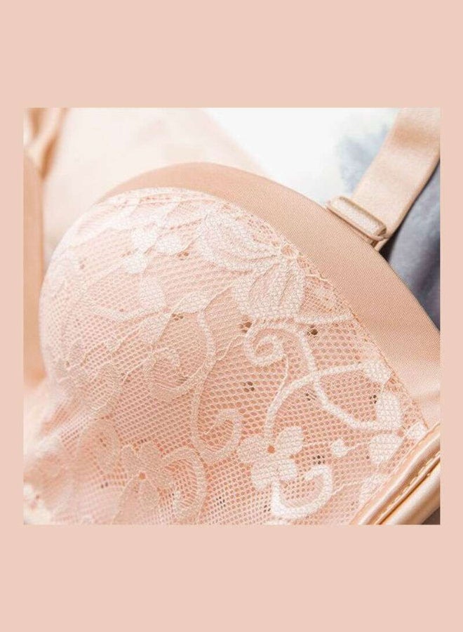 Floral Lace Detail Bra And Panty Set Beige  - Image 3