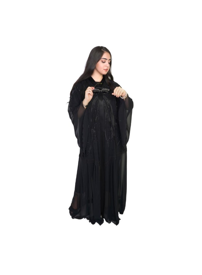 عباية من قماش الشيفون أسود  - Image 1
