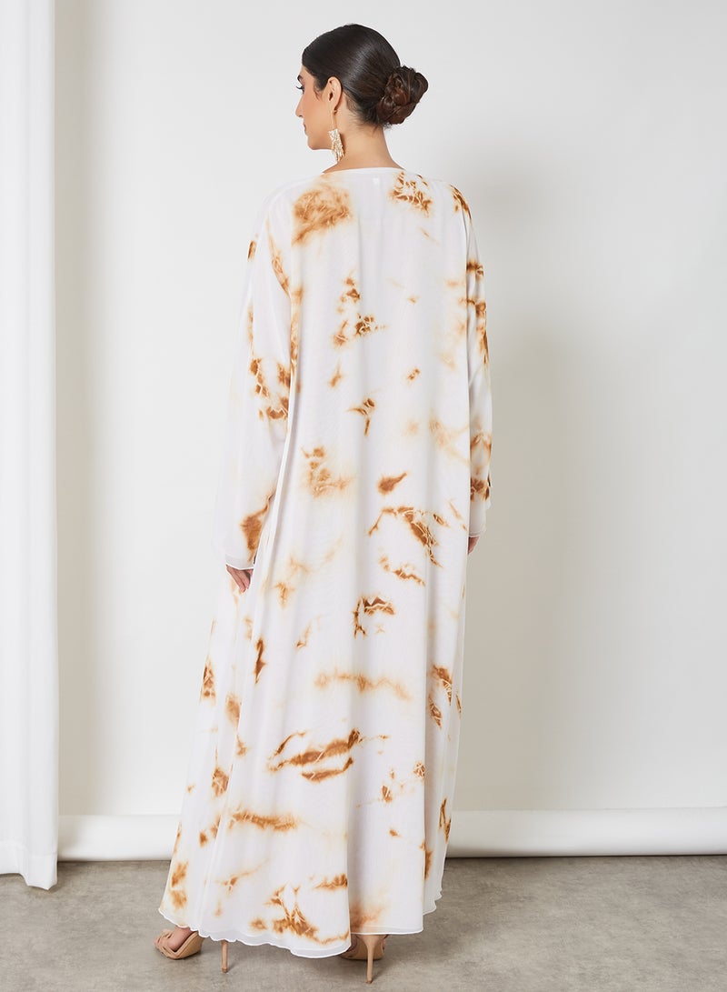 Bousni Tie And Dye Bisht Abaya Brown/White  - Image 2