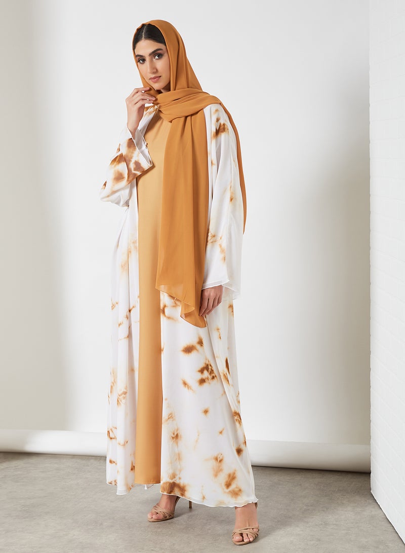 Bousni Tie And Dye Bisht Abaya Brown/White  - Image 3