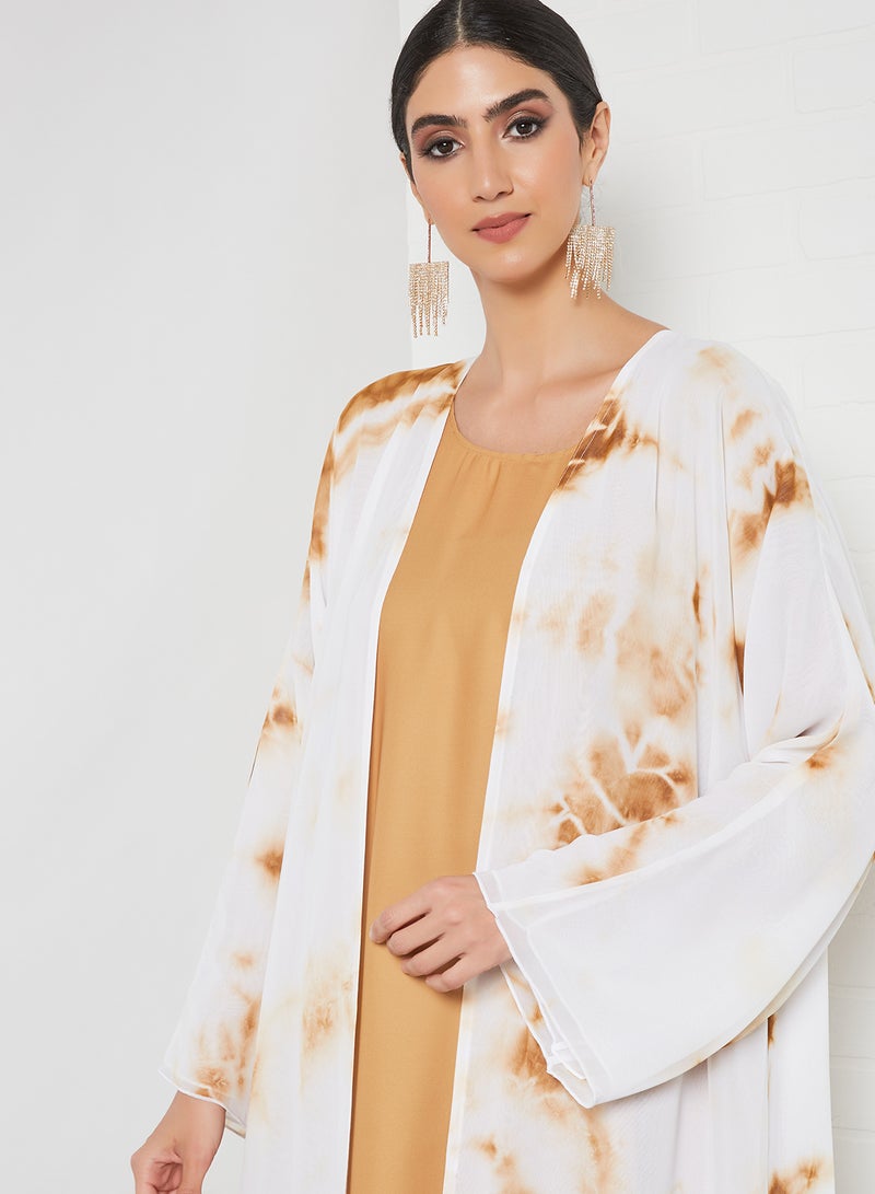 Bousni Tie And Dye Bisht Abaya Brown/White  - Image 4