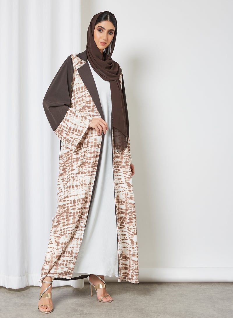 Bousni Tie and Dye Bisht Abaya Brown/White  - Image 1