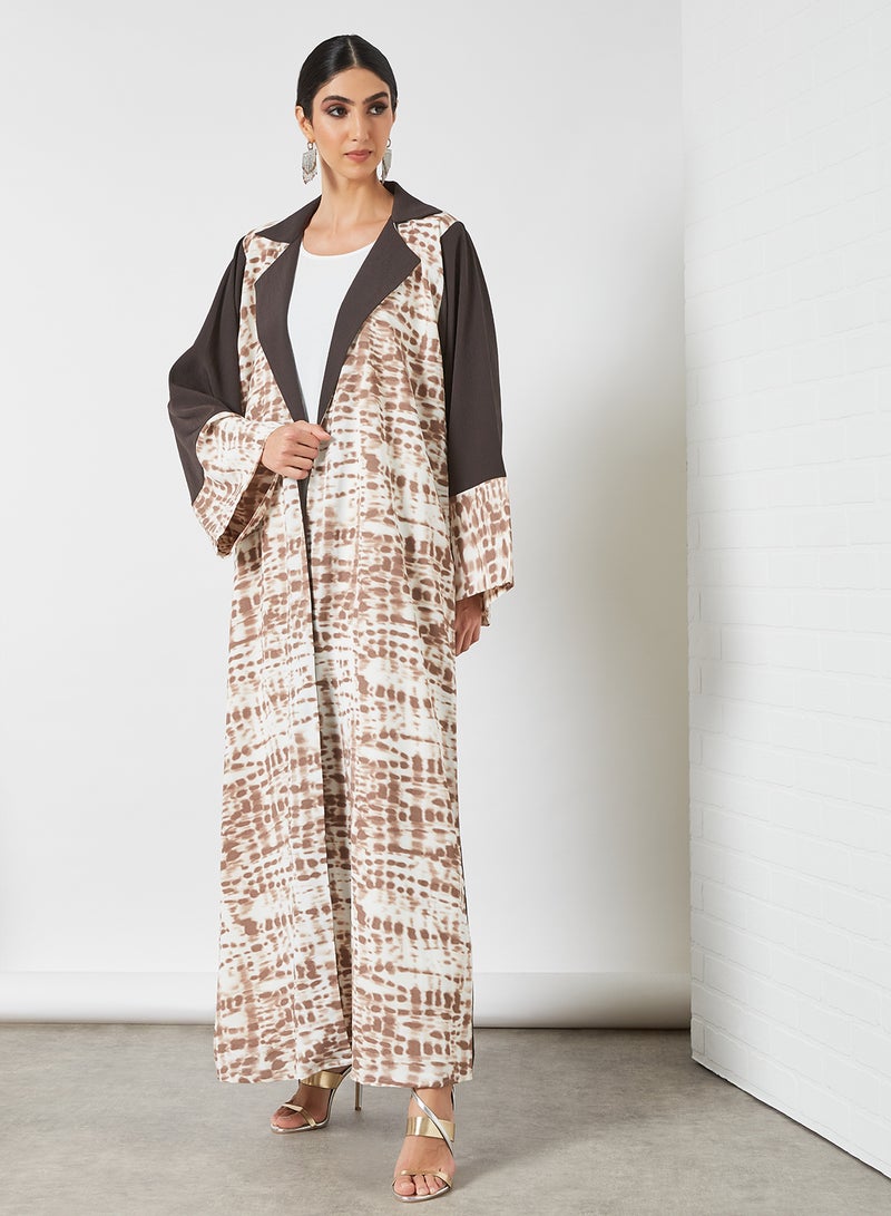 Bousni Tie and Dye Bisht Abaya Brown/White  - Image 3