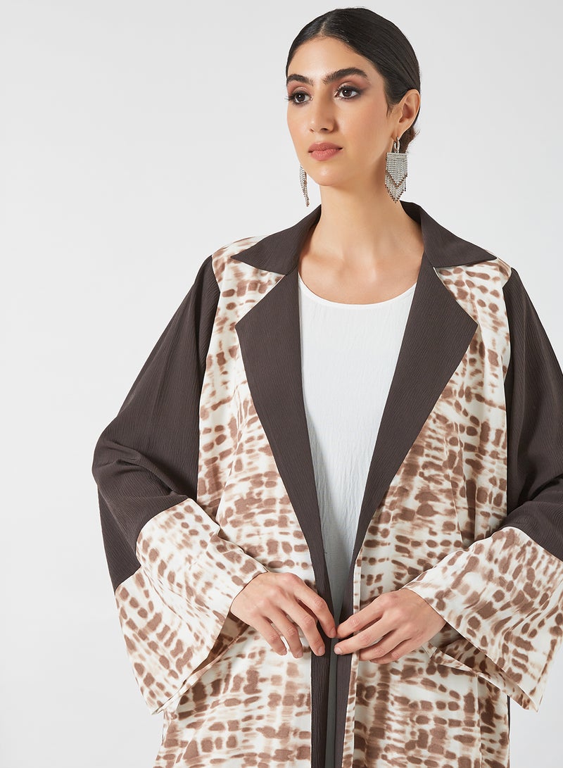 Bousni Tie and Dye Bisht Abaya Brown/White  - Image 4