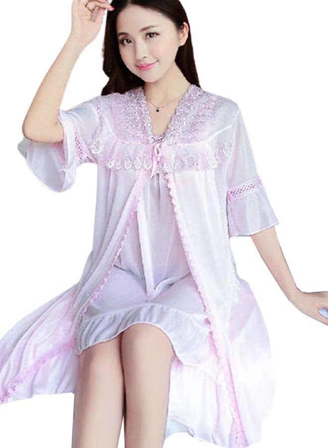 2-Piece Lace Detail Night Dress Set Light Pink