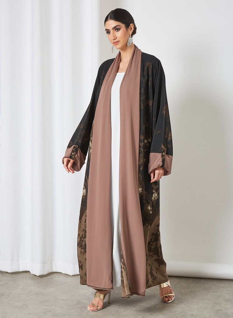 Bousni Tie and Dye Bisht Abaya Black/Brown  - Image 1