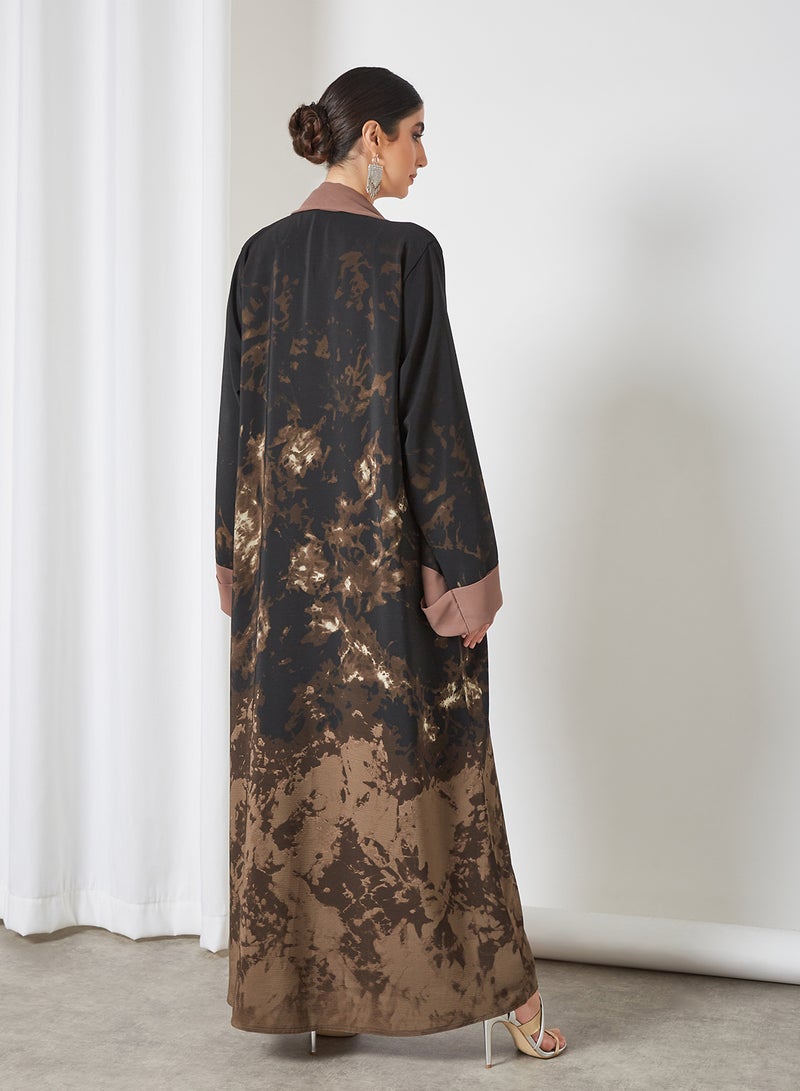 Bousni Tie and Dye Bisht Abaya Black/Brown  - Image 2
