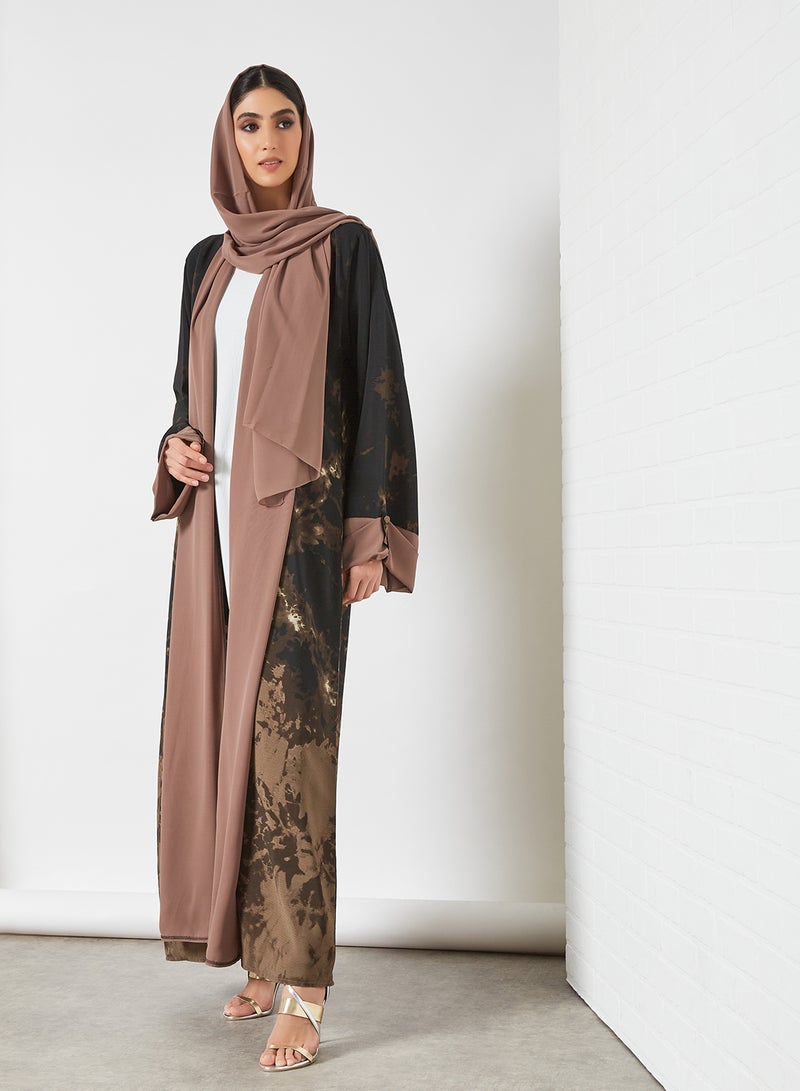 Bousni Tie and Dye Bisht Abaya Black/Brown  - Image 3