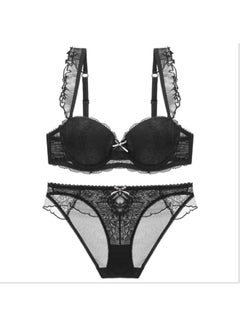 Casual Lace Detail Bra And Brief Set Black