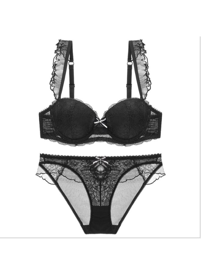 Generic - Casual Lace Detail Bra And Brief Set Black - Image 1