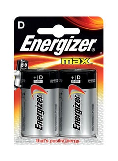 2-Piece Max 1.5V Alkaline D Battery Set Silver/Black