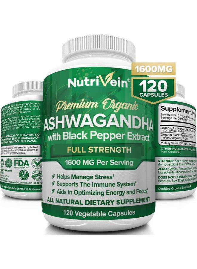 Nutrivein - Premium Organic Ashwagandha With Black Pepper Extract 1600mg - Image 1